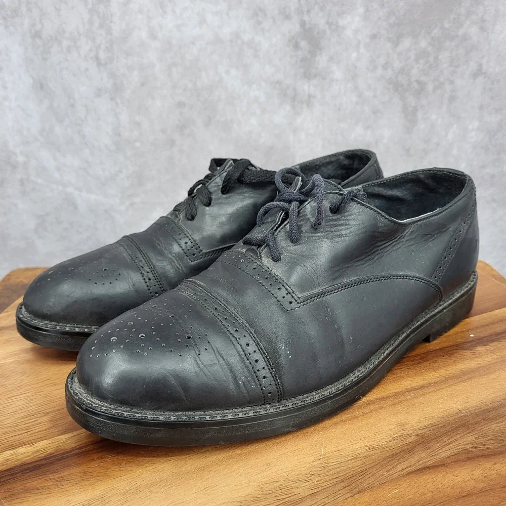 Father And‎ Son Oxford Shoes Mens 10 Black Leather Cap Toe Brogue Dress Shoes